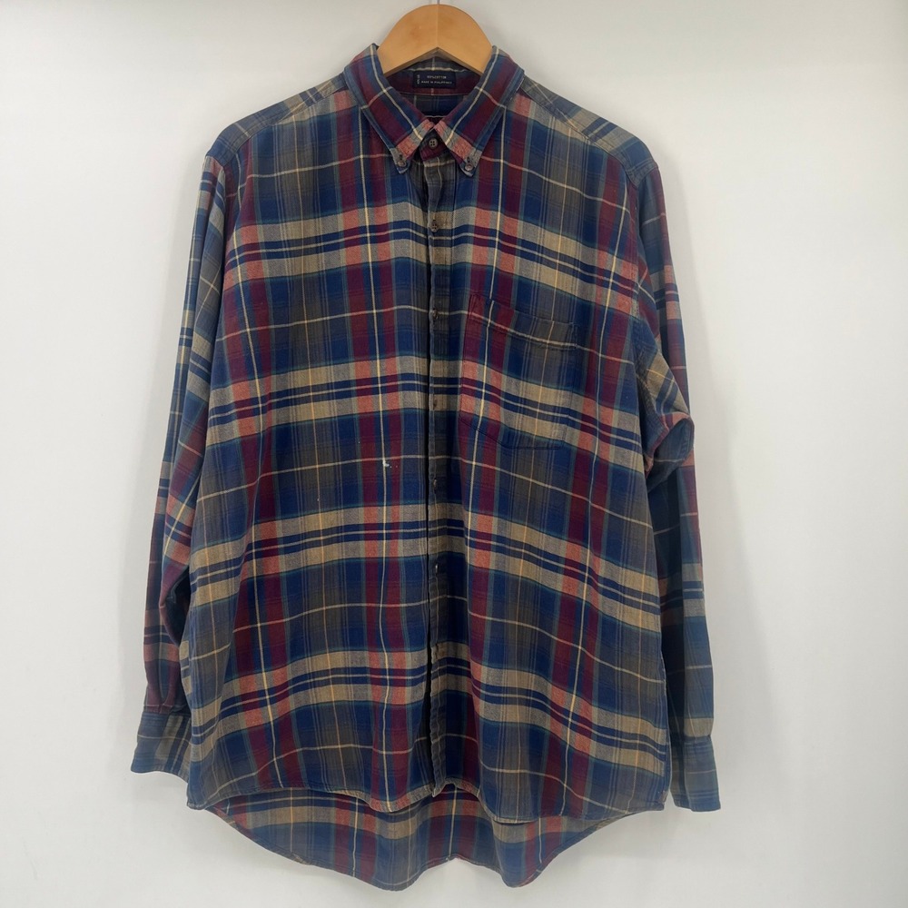 Chaps Ralph Lauren Mens XL VTG Blue Plaid Cotton Button Down Long Sleeve Shirt
